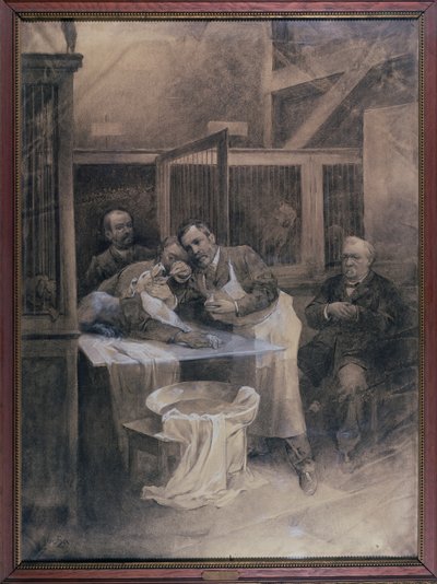 Louis Pasteur taking a sample of foam from a rabid dog by Alphonse Mucha